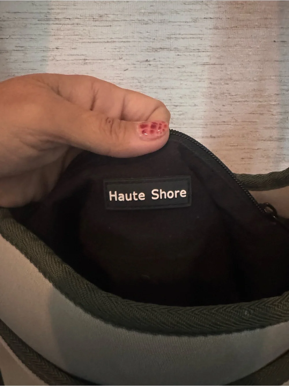 Haute Shore Greyson Neoprene Crossbody Bag Olive Pink Stripe